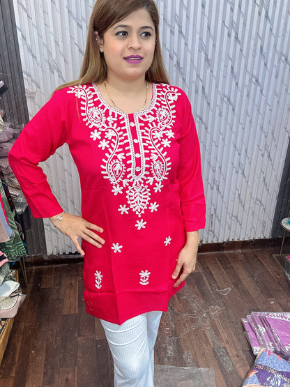 Cotton Lakhnavi short kurti