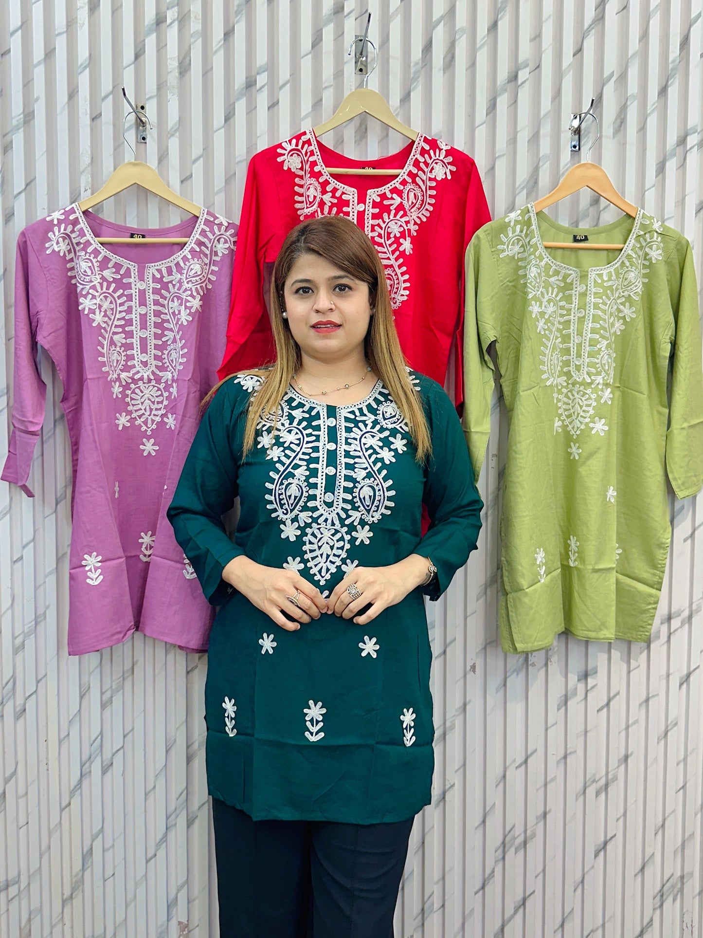 Cotton Lakhnavi short kurti