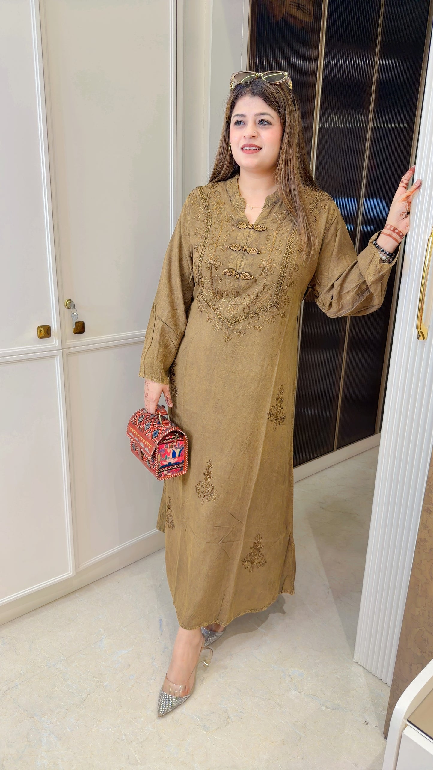 Marble cotton dress with embroidery