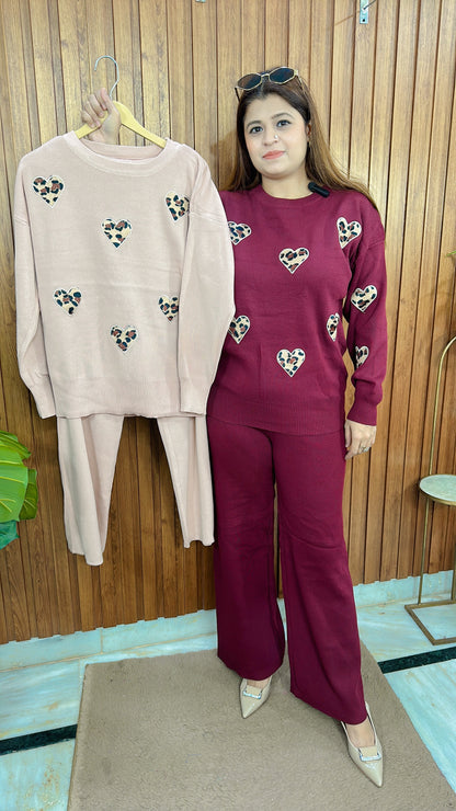 Imported knitted Leopard Heart coord set