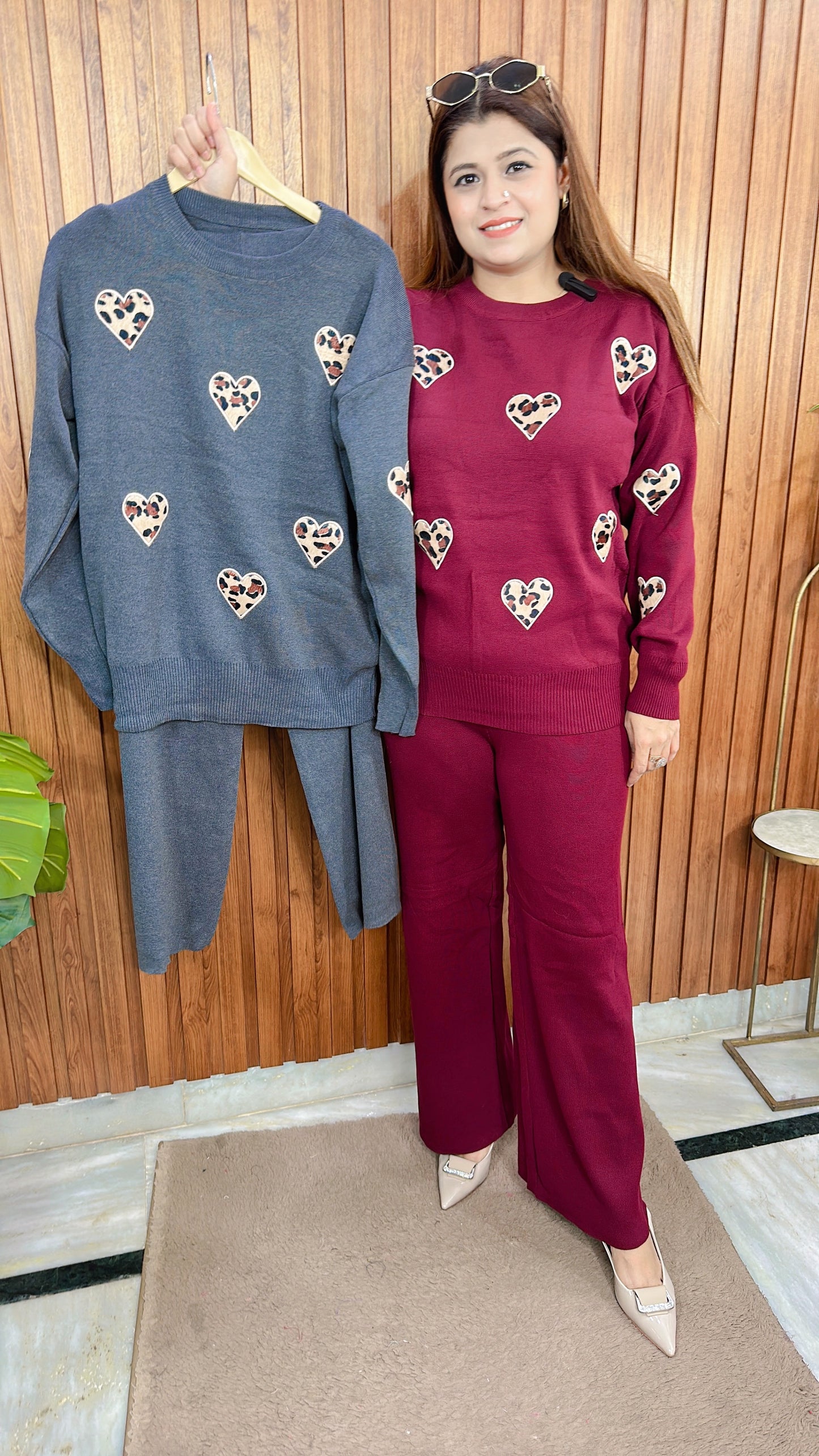 Imported knitted Leopard Heart coord set