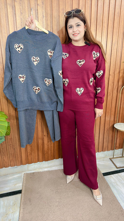 Imported knitted Leopard Heart coord set