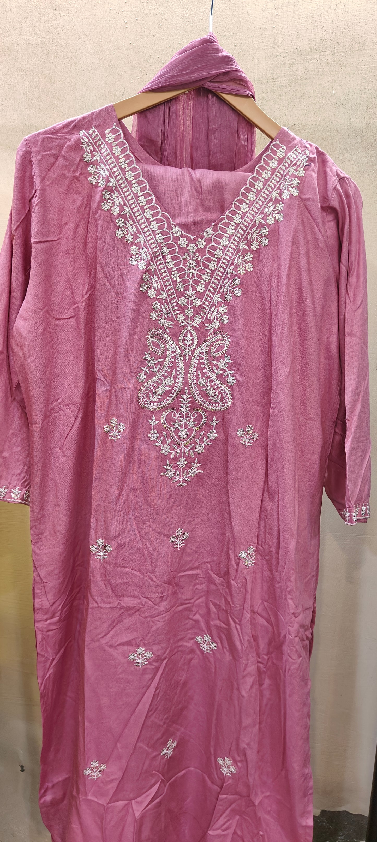 Silver Ambi Zari Suit Set