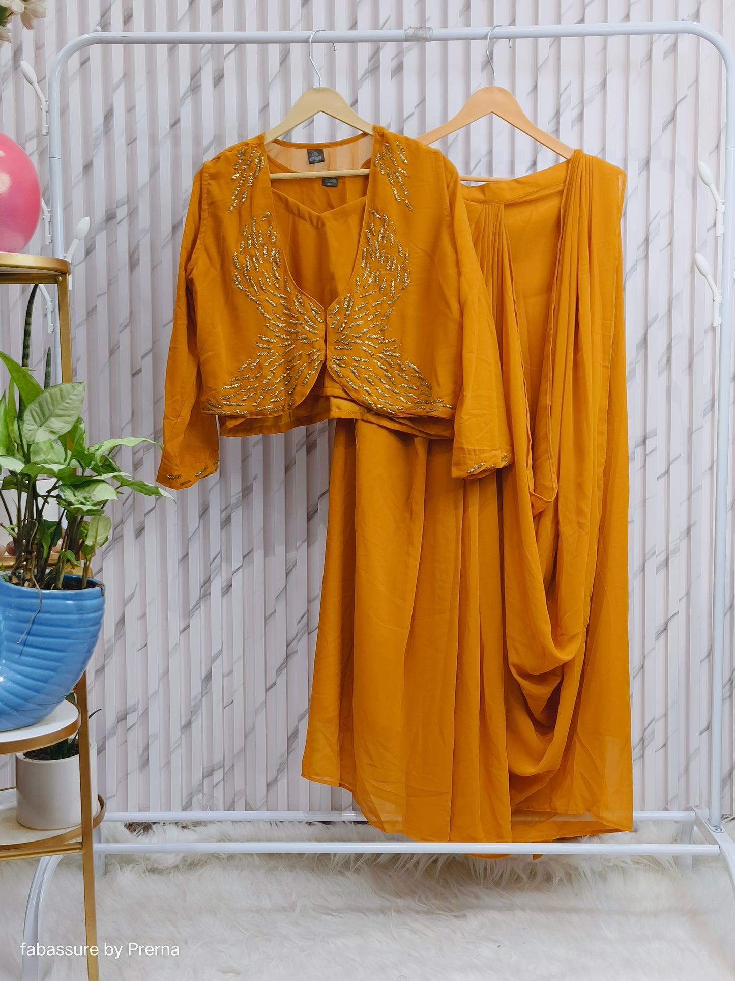 Mustard Butterfly Saree Dress