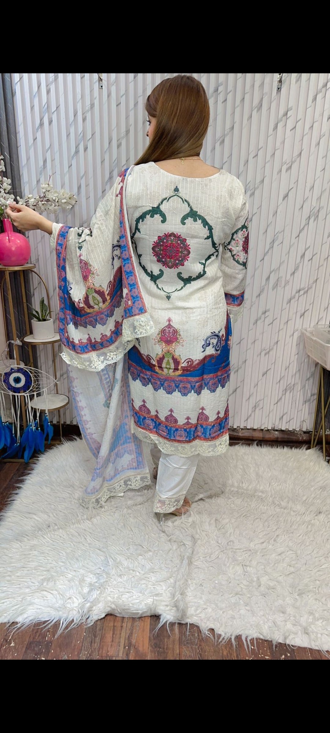 Off White Pakistani kantha suit set