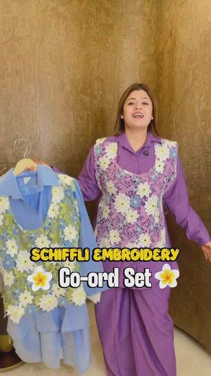 Lilac Floral Cotton coord set with Schifli shrug