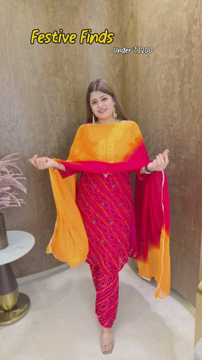 Phoolkari Bandhani suit set