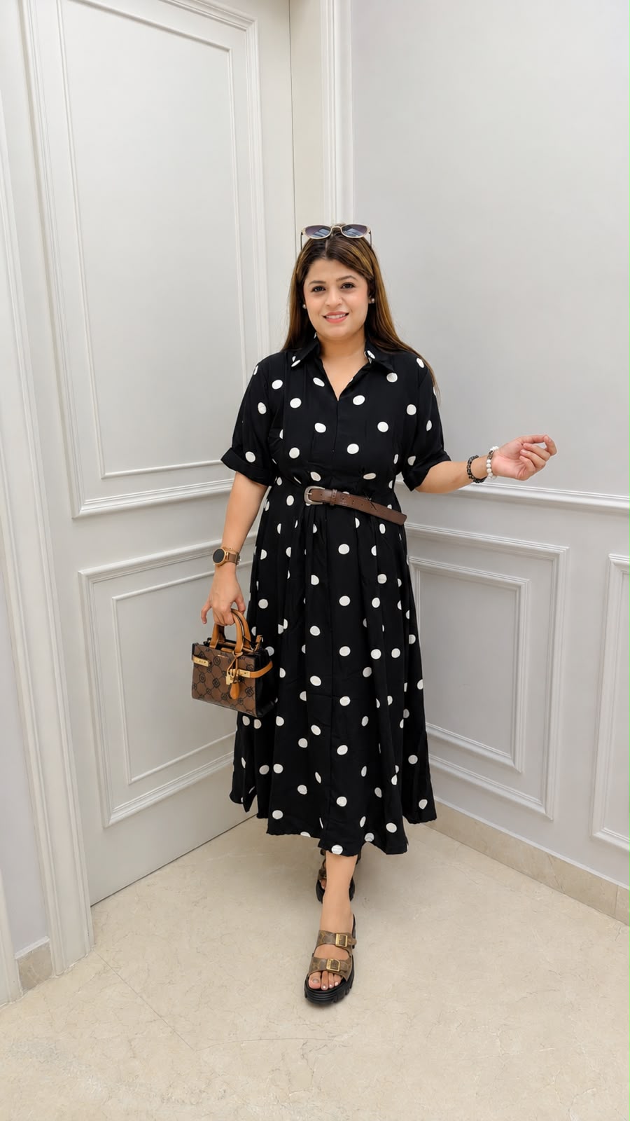 Polka dress with belt