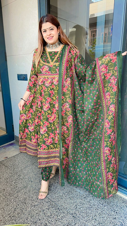 Hariyali cotton Anarkali suit set