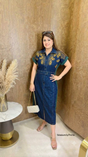 Denim dress with hand work