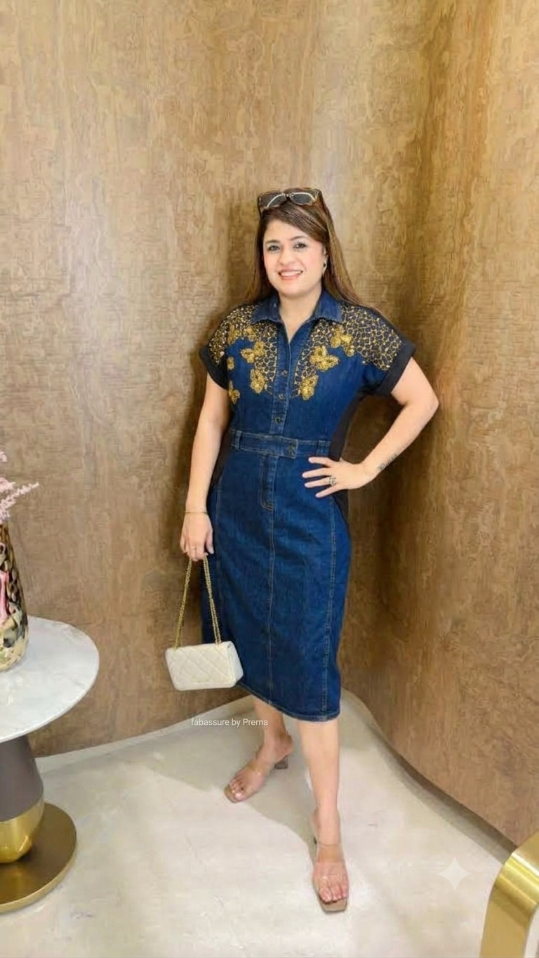 Denim dress with hand work