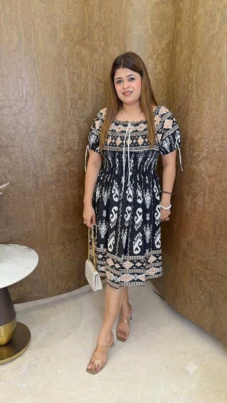 Block Print Cotton Short Dress