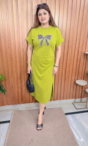 Leopard Bow Imported Lycra Dress