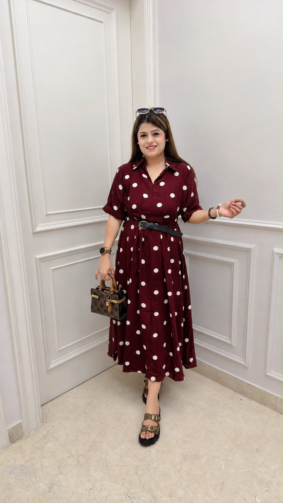 Polka dress with belt