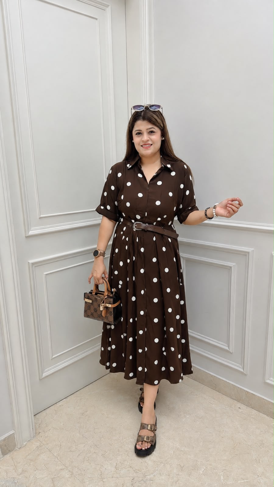 Polka dress with belt