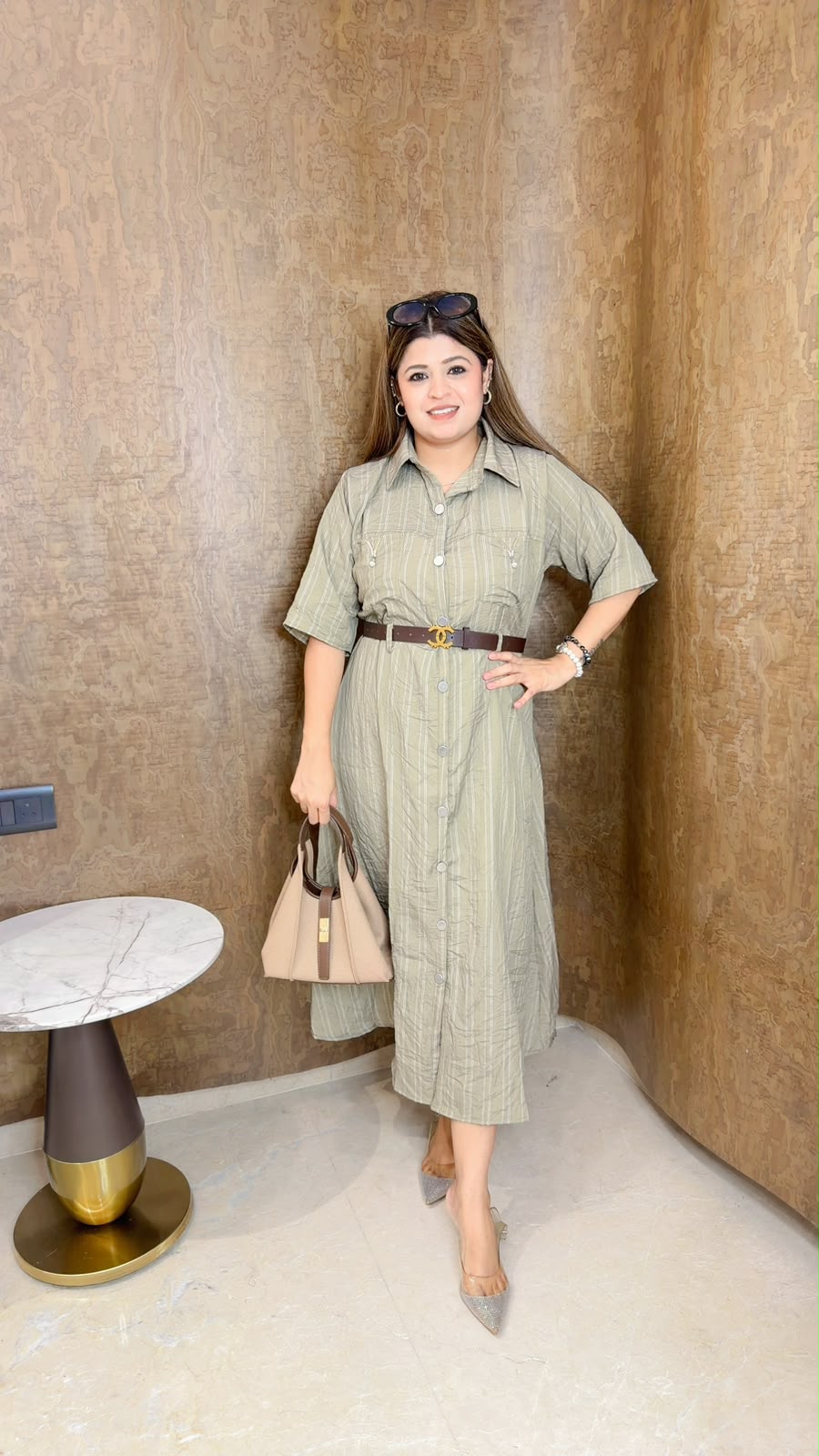 Stripe dress with belt