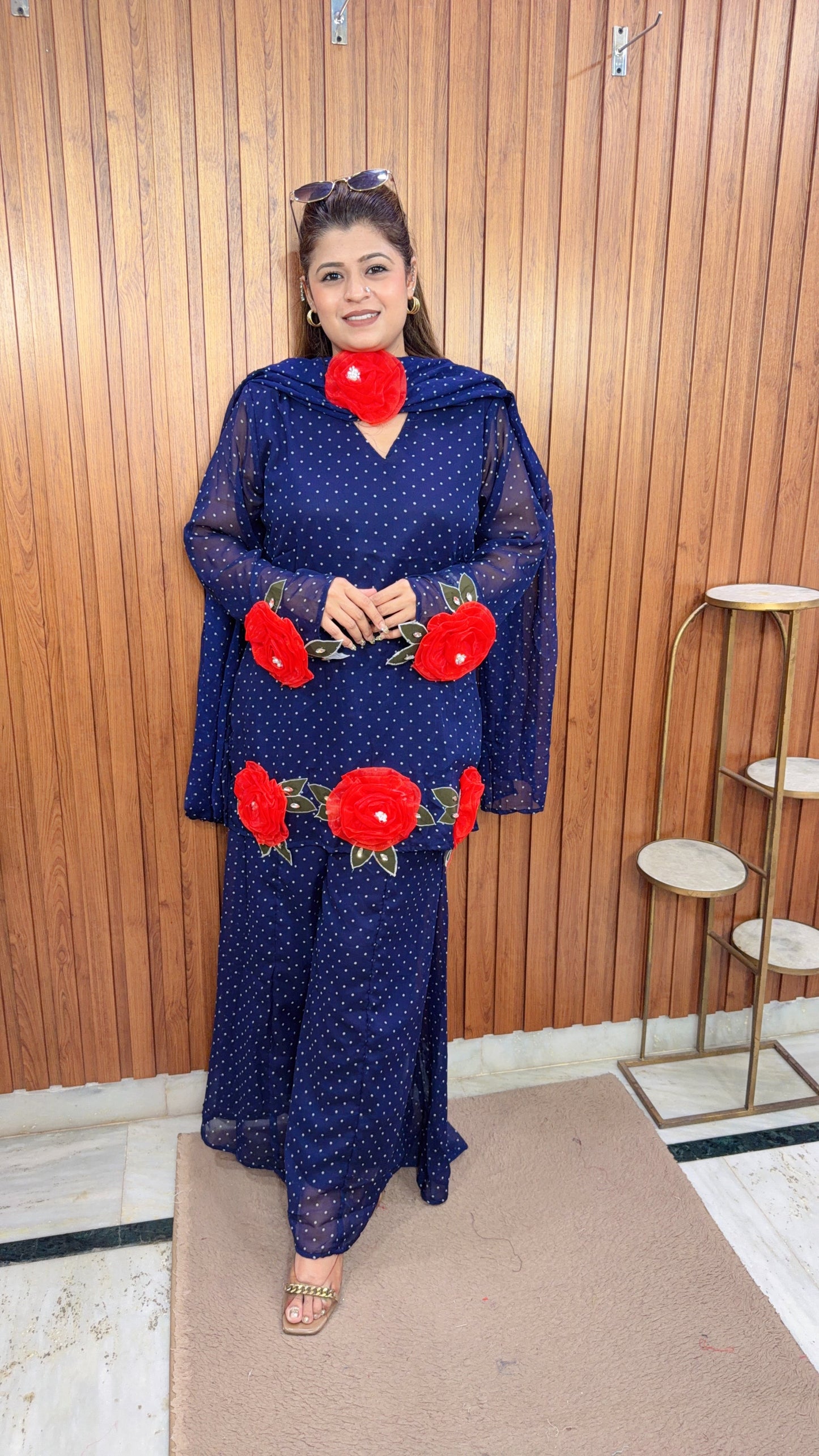 Polka Flower Three Piece Suit set