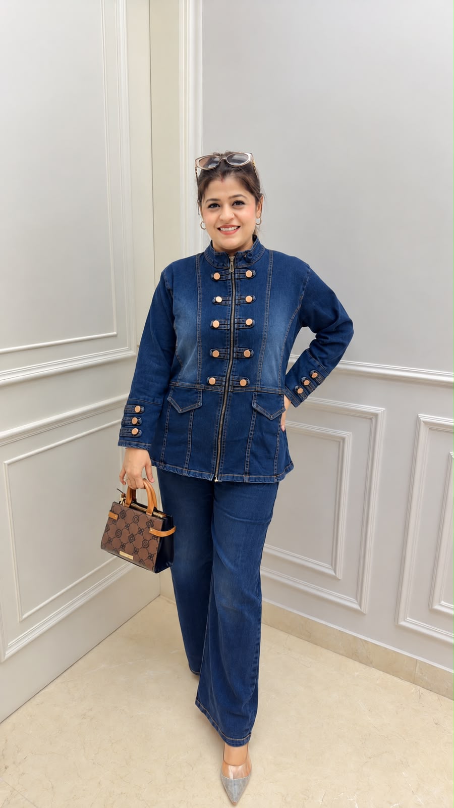 Trendy Button-Zip Denim coord set