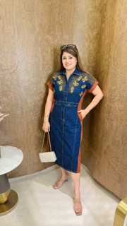 Denim dress with hand work