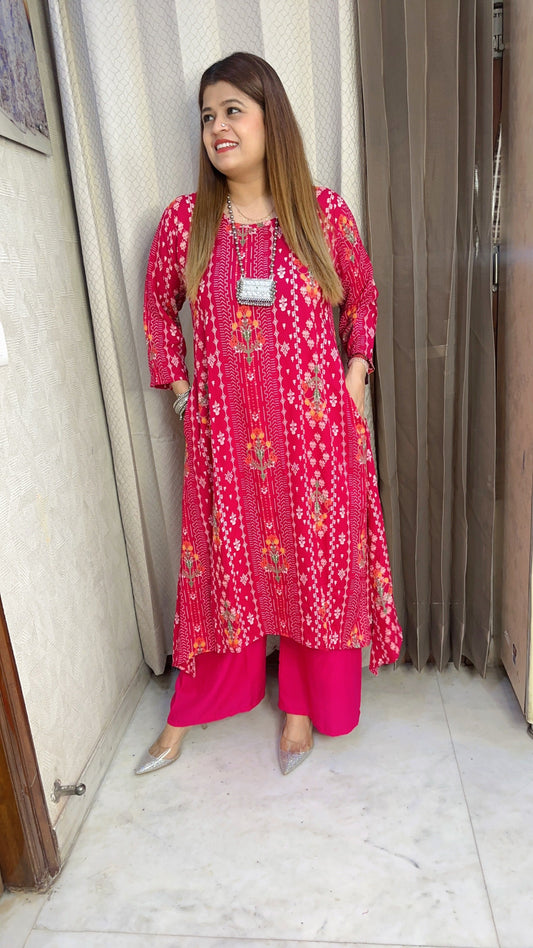 Classy C-Cut Printed Kurta Set With Plazo