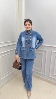 Trendy Button-Zip Denim coord set