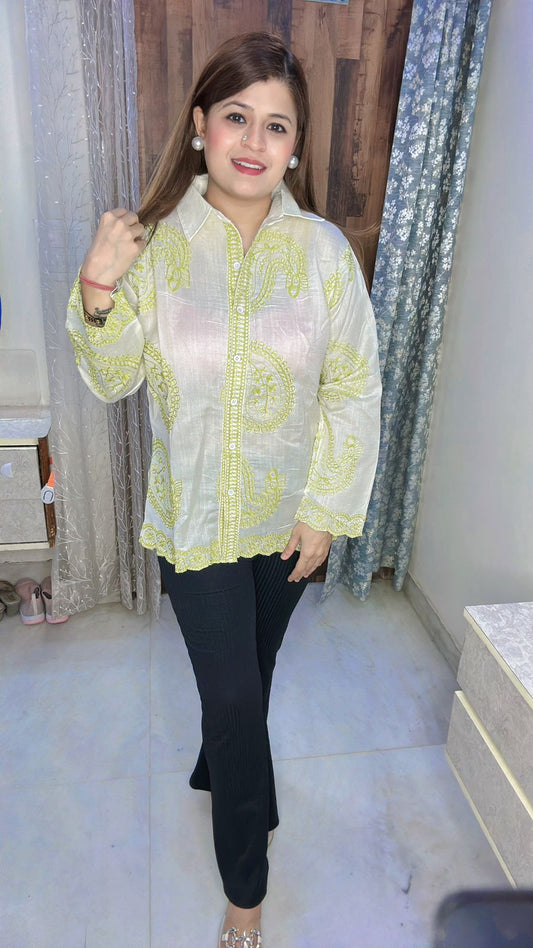 Ambi thread work cotton shirt